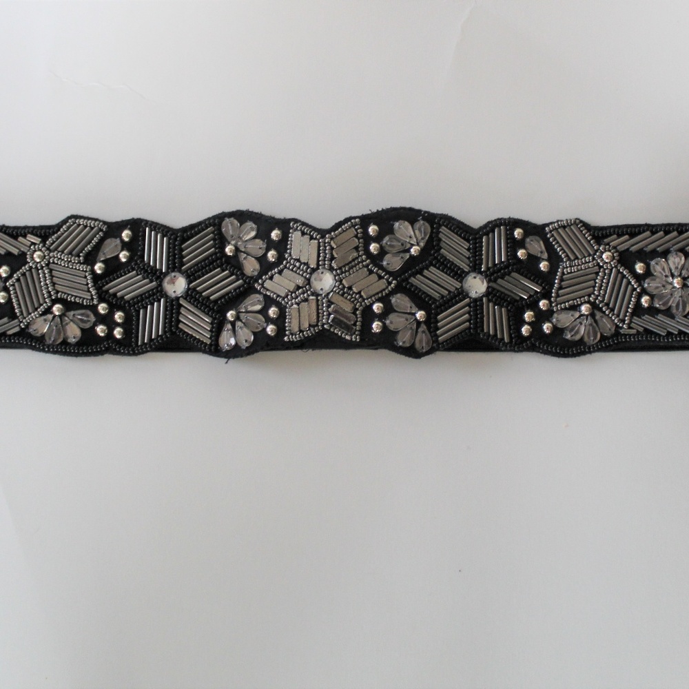 Sequin Embroidered Black Belt